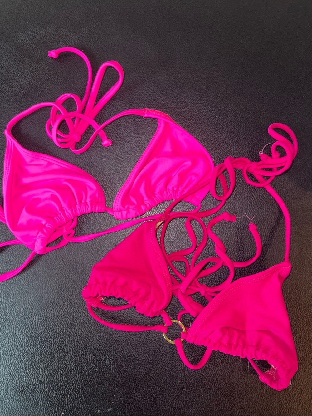 Hot Pink Triangle String Bikini Top set of 2